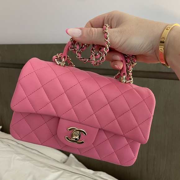NWT 🩷 CHANEL 🩷 23P Pink Top Handle Mini with Light Gold Hardware - Picture 3 of 16